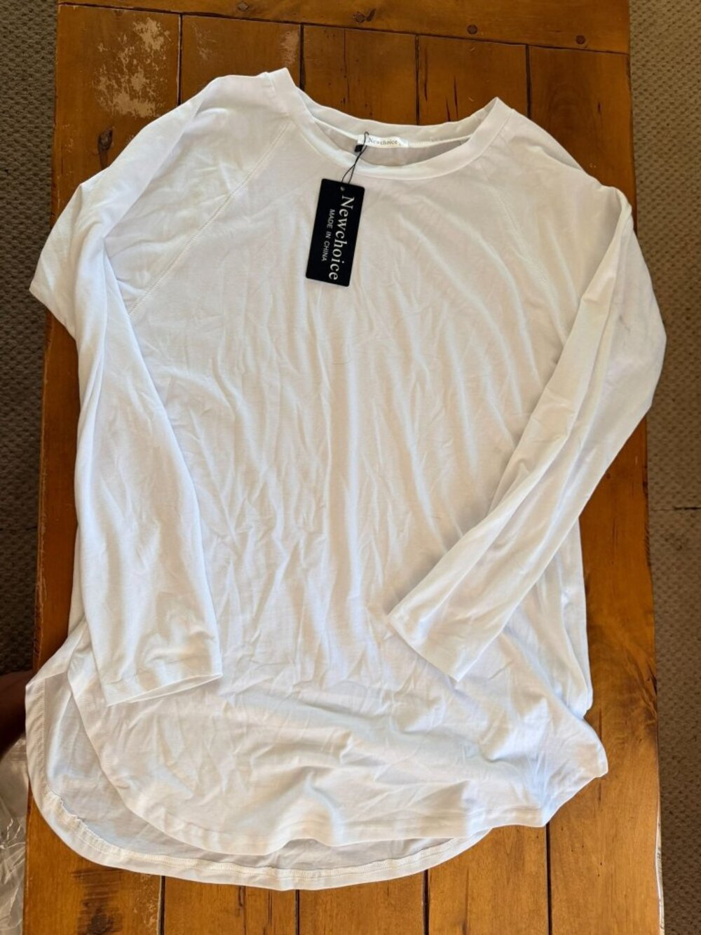 Newchoice Womens White Long-Sleeve Crewneck Top Lightweight Casual Style Size L